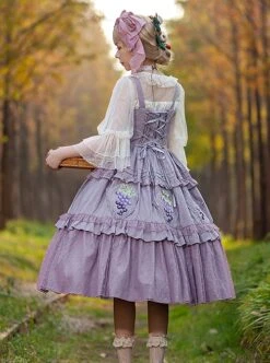 Grape Manor Series Solid Color Jacquard Grape Embroidery Elegant Classic Lolita Sleeveless Dress -NAUS Lolita Shop 10 500x672 53