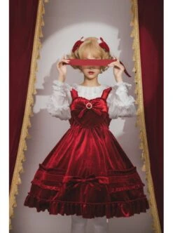 Rococo Series JSK Pure Color Velvet Elegant Classic Lolita Ruffle Sling Dress -NAUS Lolita Shop 10 500x672 61