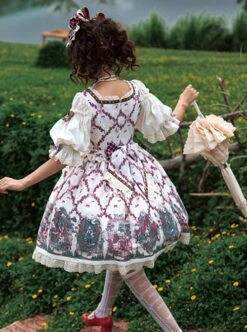 Printed Little Red Riding Hood Series Elegant Square Neck Bubble Lantern Sleeve Detachable Lace Embroidery Apron Classic Lolita Short-Sleeved Dress -NAUS Lolita Shop 10 500x672 65