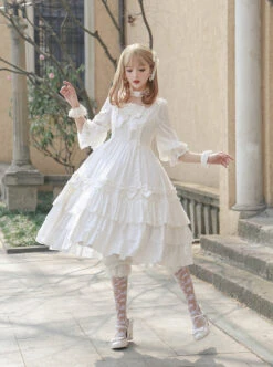 Bowknot High Waist Pure Color Classic Lolita Half Sleeve Dress -NAUS Lolita Shop 10 500x672 7