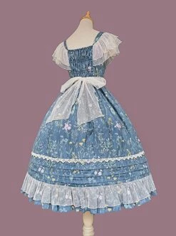 Flower And Grass Collection Series JSK Blue Floral Print Elegant Classic Lolita Sleeveless Dress Suit -NAUS Lolita Shop 10 500x672 72