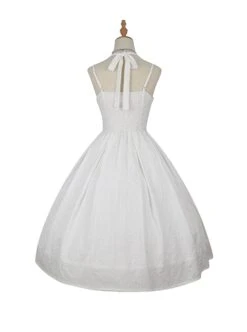 Hepburn Style Elegant White Halterneck Pearl Embellished Simple Jacquard Fabric Classic Lolita Sleeveless Dress -NAUS Lolita Shop 10 500x672 75