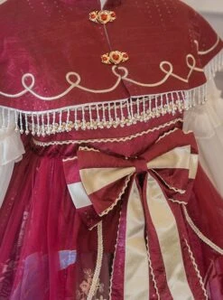 Chinoiserie Vintage Gorgeous Print Bow Lace Fringe Fake Collar Detachable Design Classic Lolita Sleeveless Dress -NAUS Lolita Shop 10 500x672 80