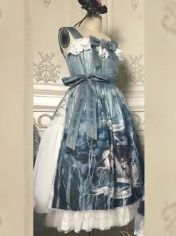 Eco's Voice Series Retro Palace Tea Party Myth Messenger Printing Ribbon Belt Classic Lolita Sleeveless Dress -NAUS Lolita Shop 10 500x672 88