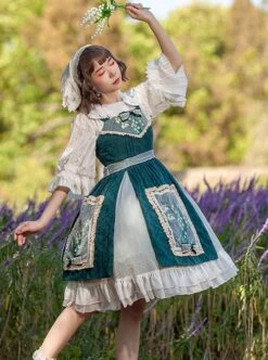 Elegant Embroidered Lace Rose Jacquard Fabric Ruffle Hem Classic Lolita Sleeveless Dress -NAUS Lolita Shop 10 500x672 89