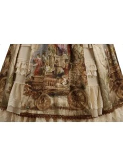 Classic Lolita JSK Jacquard White Lace Pleated Court Vintage Oil Painting Drawstring Metal Buttons Sling Dress -NAUS Lolita Shop 10 500x672 97