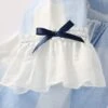 Blue And White Plaid Design Cute Pleated Ruffle Trim Bow Knots Classic Lolita Long Sleeve Kid Dress