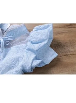 Rose Flower Embossed Texture Pleated Fluffy Hem Cute Flying Sleeves Decoction Children Lolita Kids Blue Dress -NAUS Lolita Shop 11 500x672 130