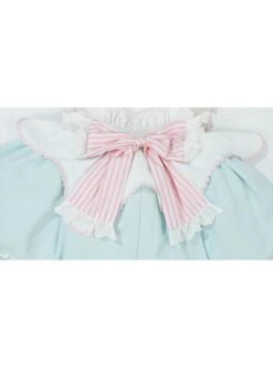 Cute Bear Pattern Print Plush Ball Crinkled Bow Trim Irregular Hem Sweet Lolita Kid Princess Slip Dress -NAUS Lolita Shop 11 500x672 132