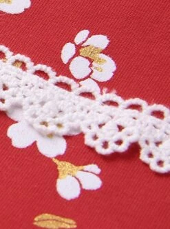 Red Chinese Style Cherry Blossom Magpie Print Lantern Sleeve Stitching Fake Two-Piece Classic Lolita Long-Sleeved Dress -NAUS Lolita Shop 11 500x672 133