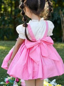 Lace Round Neck Broken Flowers Apron Cute Puff Sleeve Blue Plaid Little Maid Sweet Lolita Kids Short-Sleeved Dress -NAUS Lolita Shop 11 500x672 134