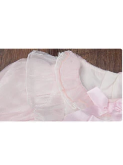 Cute Lotus Leaf Collar Pink Bow Decoration Double Pleated Hem Children Lolita Kids Puff Sleeve Dress -NAUS Lolita Shop 11 500x672 138