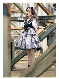 Little Tengu Series OP Doll Collar Printing Black Cute Gothic Lolita Short Sleeve Dress -NAUS Lolita Shop 11 500x672 14