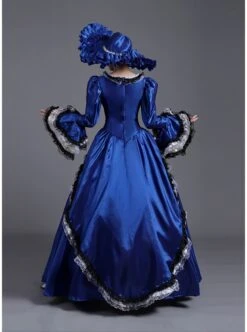 Klein Blue Retro Style Square Collar Chest Bowknot Black-white Lace Long Sleeve Court Prom Lolita Dress -NAUS Lolita Shop 11 500x672 22
