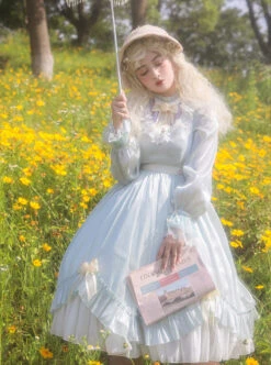 Elegant Pure Color Princess Streamer Yarn Simple Fairy Classic Lolita Long Sleeve Dress -NAUS Lolita Shop 11 500x672 45