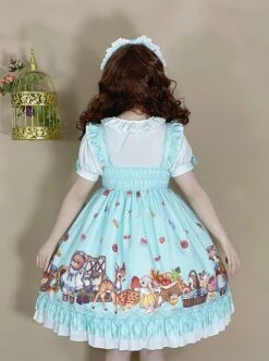 Forest Of Spring Series Cute Animal Pattern Folds Bow Knots Puffed Hem Classic Lolita Sling Dress Set -NAUS Lolita Shop 11 500x672 59