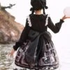 Lost Dreams Series JSK Bowknot Retro Printing Darkness Gothic Lolita Sling Dress