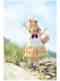 A Little Sparrow Series Pastoral Style Cute Printing Sweet Lolita Yellow Sling Dress -NAUS Lolita Shop 111 500x672 1