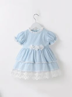 Flower Cute Puff Sleeve Lace Double Layer Hem Polka Dot Short Sleeve Classic Lolita Kids Dress -NAUS Lolita Shop 12 500x672 100