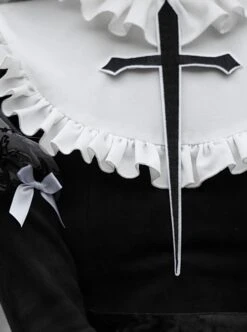 Halloween Gothic Turtleneck Lace Design Velvet Jacquard Large Crucifix Decorative Pumpkin Skirt Hem Long Sleeve Dress -NAUS Lolita Shop 12 500x672 104