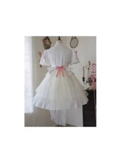 Bow Print Graphic Decoration Small Shawl Chinese Style Buckle Design Pleated Fluffy Lace Hem Classic Lolita Short Sleeve Dress -NAUS Lolita Shop 12 500x672 18