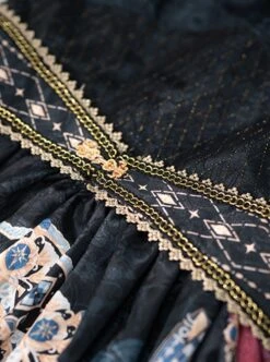 Egyptian Style Gorgeous Elegant Retro Black Cat Print Lace Round Neck Classic Lolita Sleeveless Dress Small Girdle Set -NAUS Lolita Shop 12 500x672 22