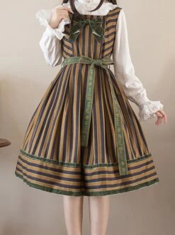 School Style Retro Stripe Contrast Color Simple Daily Commuting School Lolita Sleeveless Dress -NAUS Lolita Shop 12 500x672 54