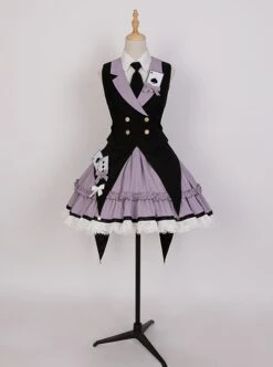 Black-Purple Cute Sweet Handsome Cool Metal Decoration Solitaire Bow-Knot Swallowtail Sleeveless Punk Lolita Dress -NAUS Lolita Shop 12 500x672 81