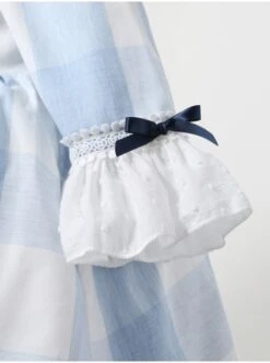 Blue And White Plaid Design Cute Pleated Ruffle Trim Bow Knots Classic Lolita Long Sleeve Kid Dress -NAUS Lolita Shop 12 500x672 89