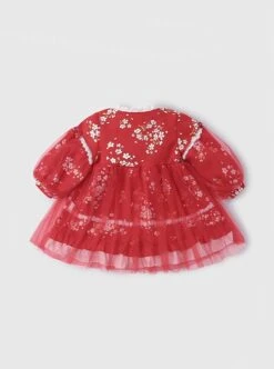 Red Chinese Style Cherry Blossom Magpie Print Lantern Sleeve Stitching Fake Two-Piece Classic Lolita Long-Sleeved Dress -NAUS Lolita Shop 12 500x672 93