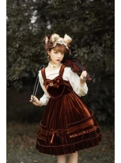 Rococo Series JSK Pure Color Velvet Elegant Classic Lolita Ruffle Sling Dress -NAUS Lolita Shop 13 500x672 15