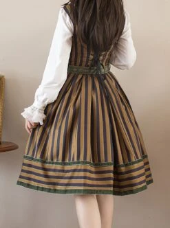 School Style Retro Stripe Contrast Color Simple Daily Commuting School Lolita Sleeveless Dress -NAUS Lolita Shop 13 500x672 34