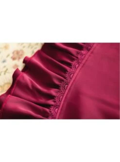 Elegant Satin Lace Lace Collar Tunic Slim Fit Multicolor Puff Short Sleeve Bow Belt Classic Lolita Dress -NAUS Lolita Shop 13 500x672 4