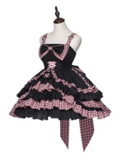 Perrault Kitty Series JSK Heart Metal Decoration Cross Rope Design Punk Lolita Lace Big Bow Dress Set A -NAUS Lolita Shop 13 500x672 50