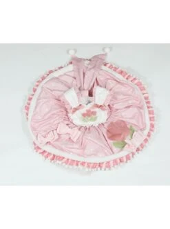 Plush Tulip Pattern Decoration Polka-Dot Hem Pleated Bow Knot Classic Lolita Pink Cute Suspender Dress -NAUS Lolita Shop 13 500x672 53