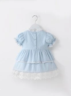 Flower Cute Puff Sleeve Lace Double Layer Hem Polka Dot Short Sleeve Classic Lolita Kids Dress -NAUS Lolita Shop 13 500x672 58