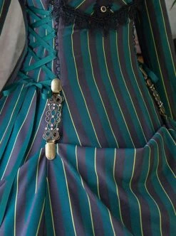 Gothic Style Elegant Retro Stand Collar Stripe Contrasting Color Slim Fit Gothic Lolita Long Sleeve Dress -NAUS Lolita Shop 14 500x672 18