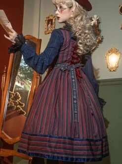 School Style Retro Stripe Contrast Color Simple Daily Commuting School Lolita Sleeveless Dress -NAUS Lolita Shop 14 500x672 22