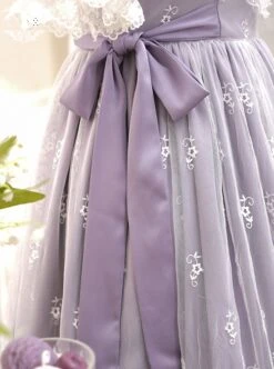 Delicate Lace Jacquard Embroidery Crinkled Mesh Fabric Sexy Deep V Neckline Design Ribbon Bow Decoration Classic Lolita Dress -NAUS Lolita Shop 14 500x672 3