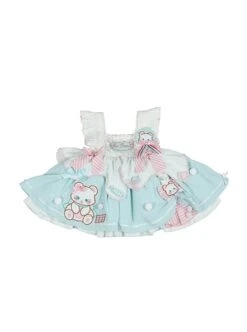 Cute Bear Pattern Print Plush Ball Crinkled Bow Trim Irregular Hem Sweet Lolita Kid Princess Slip Dress -NAUS Lolita Shop 14 500x672 31
