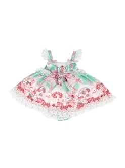 Pink Strawberry Cake Cute Rabbit Pattern Print Pleated Bow Lace Decoration Classic Lolita Kid Dress -NAUS Lolita Shop 14 500x672 33