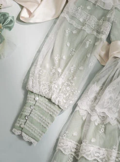 Delicate Ornate Pleated Embroidered Lace Layered Hem Cross Straps Bow Knot Classic Lolita Long Sleeve Dress -NAUS Lolita Shop 14 500x672 4