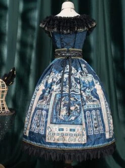 Egyptian Style Gorgeous Elegant Retro Black Cat Print Lace Round Neck Classic Lolita Sleeveless Dress Small Girdle Set -NAUS Lolita Shop 14 500x672 6