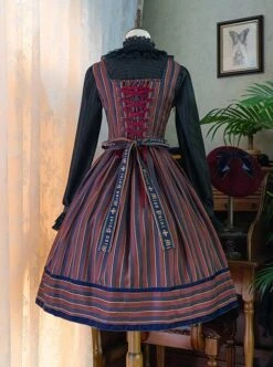 School Style Retro Stripe Contrast Color Simple Daily Commuting School Lolita Sleeveless Dress -NAUS Lolita Shop 15 500x672 18