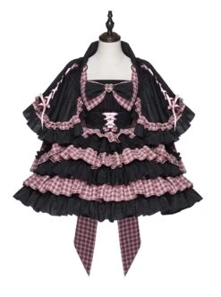 Perrault Kitty Series JSK Heart Metal Decoration Cross Rope Design Punk Lolita Lace Big Bow Dress Set A -NAUS Lolita Shop 15 500x672 22
