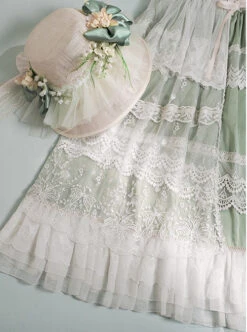 Delicate Ornate Pleated Embroidered Lace Layered Hem Cross Straps Bow Knot Classic Lolita Long Sleeve Dress -NAUS Lolita Shop 15 500x672 3