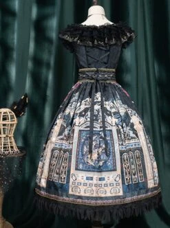 Egyptian Style Gorgeous Elegant Retro Black Cat Print Lace Round Neck Classic Lolita Sleeveless Dress Small Girdle Set -NAUS Lolita Shop 15 500x672 5