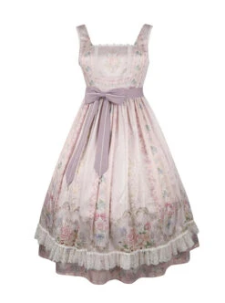 Flowers Wall Series JSK Printing Light Purple Chiffon Elegant Classic Lolita Sling Dress -NAUS Lolita Shop 15 500x672 7