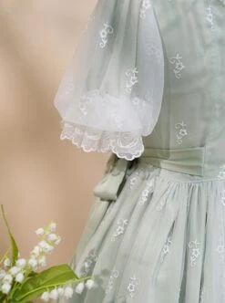 Delicate Lace Jacquard Embroidery Crinkled Mesh Fabric Sexy Deep V Neckline Design Ribbon Bow Decoration Classic Lolita Dress -NAUS Lolita Shop 16 500x672 1