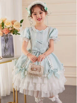 Solid Color Jacquard Round Neck Court Style Kids Puff Sleeve Bow Sweet Lolita Dress -NAUS Lolita Shop 1660801868 Veg 500x672 1